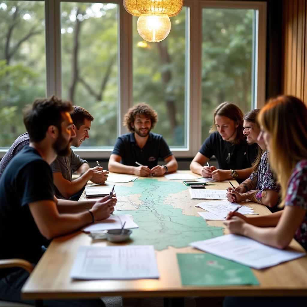 Team meeting planning new routes